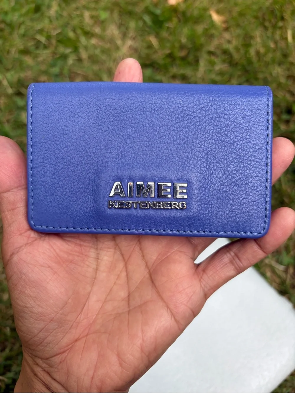 Aimee Kestenberg Purple Leather Card Wallet with Silver Logo